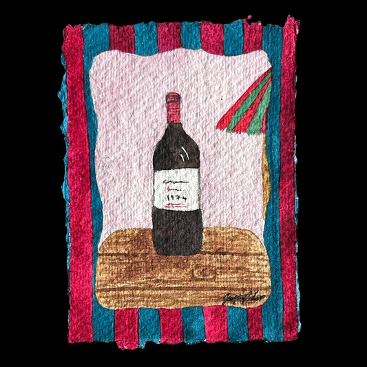 "A Bottle of Red" Miniature Watercolour